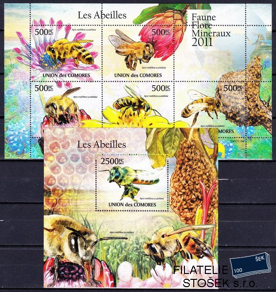 Comores známky Mi 2995-9+Bl.622 Včely