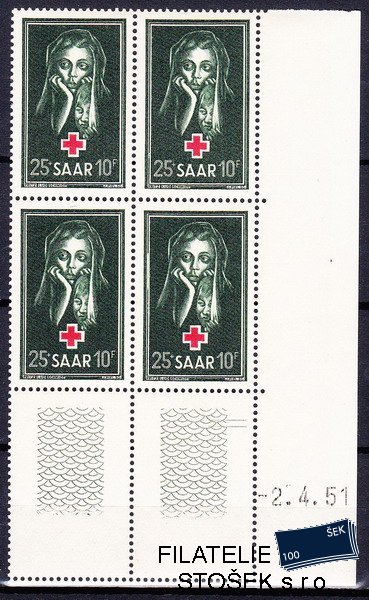 Sársko známky Mi 304 Čtyřblok s datem tisku