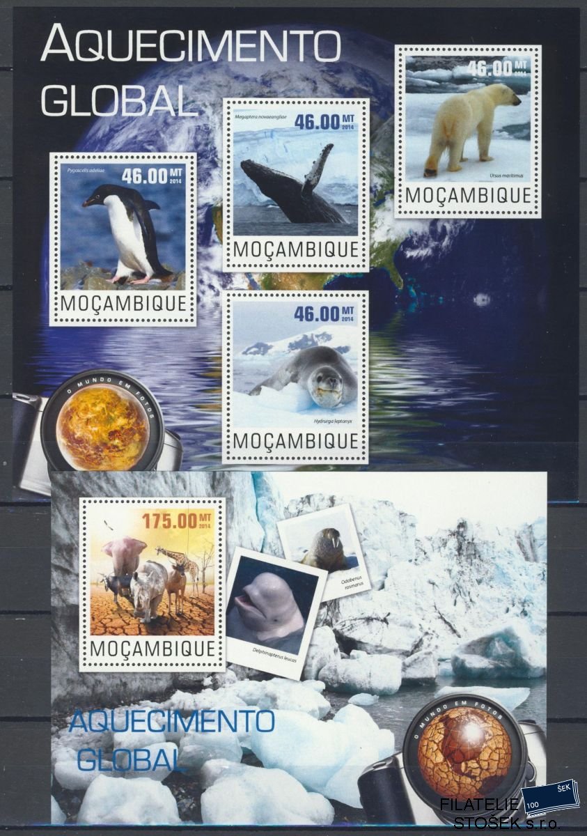 Mocambique známky Mi 7630-3+Bl.966 Polární fauna