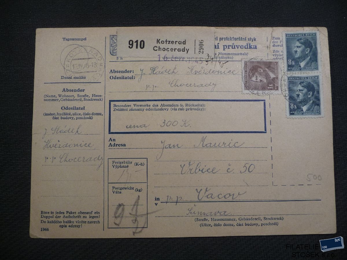 Protektorát celistvost - Chocerady - Kompletní průvodka, Duben 1945 - KVP