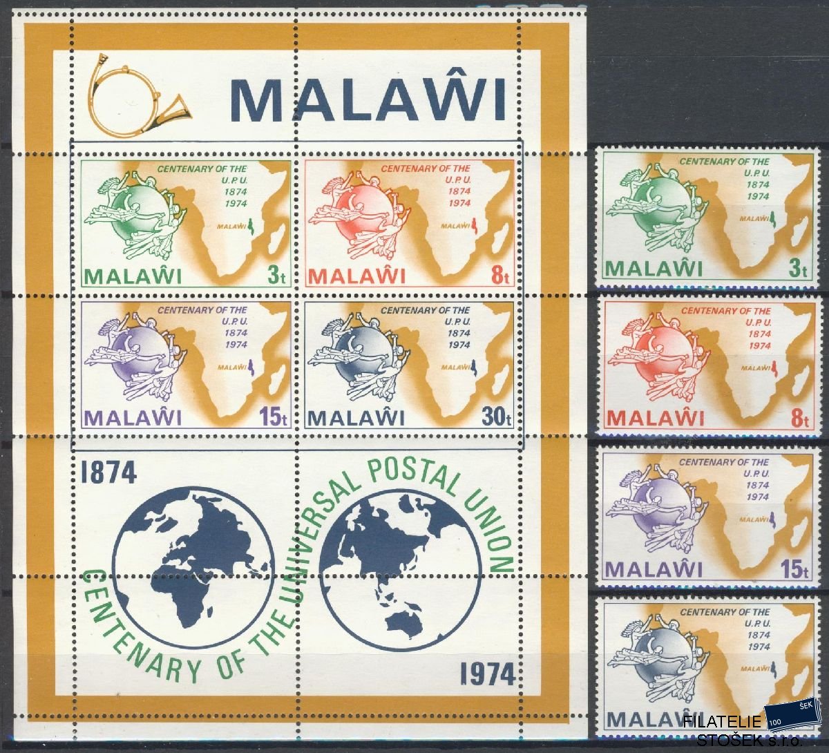 Malawi známky Mi 216-19 + Bl 36
