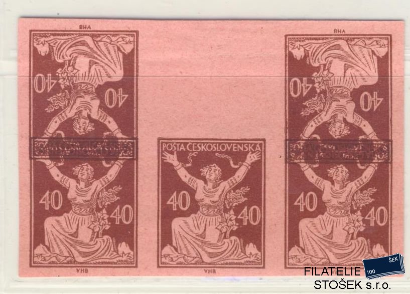 ČSR I známky 154 - Meziarší - Růžový papír - Otisk 40H na spodním okraji