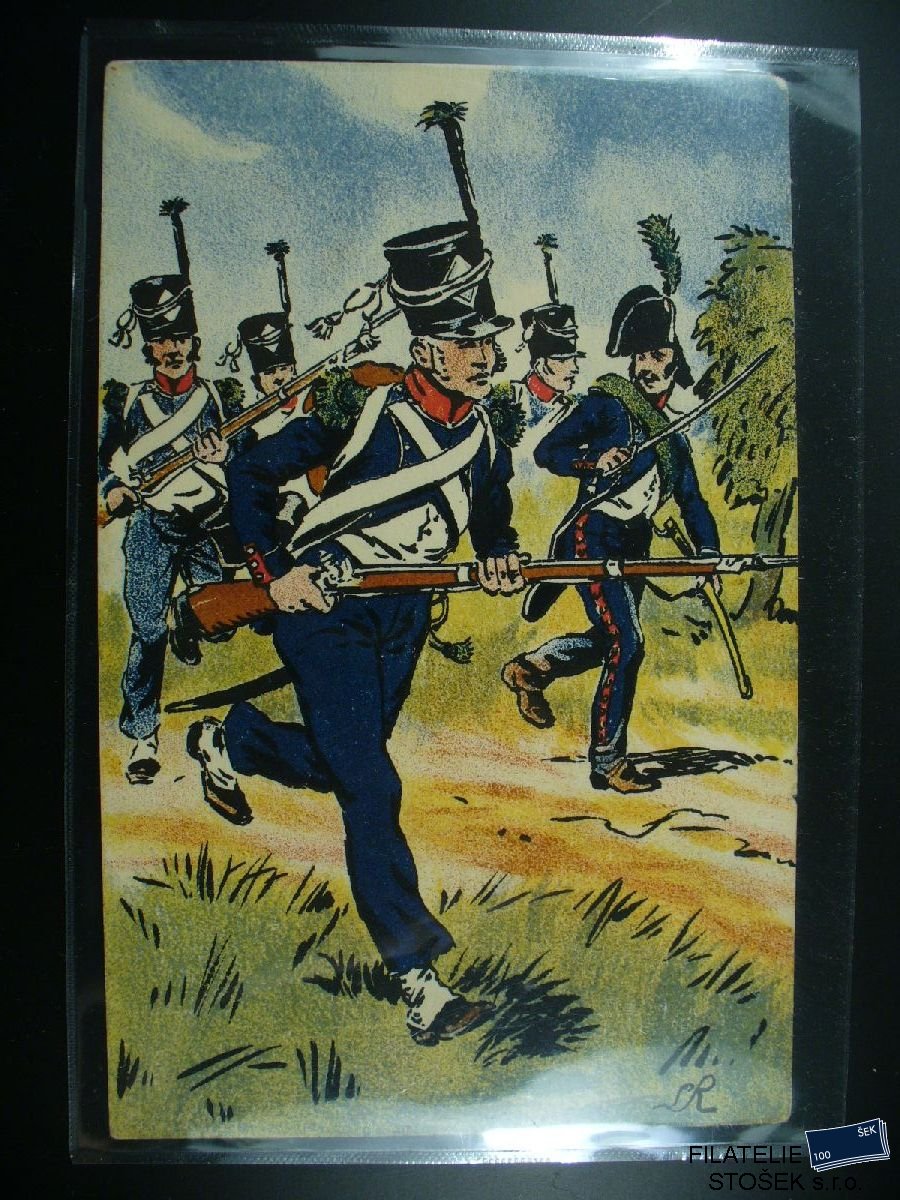 Vojenská pohlednice - Francouzské uniformy