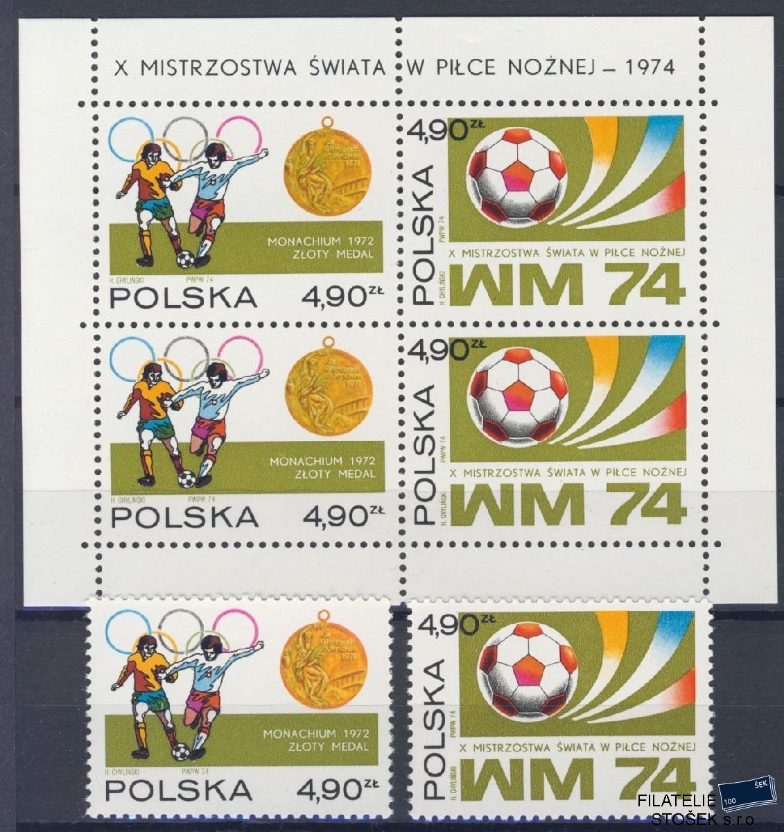Polsko známky Mi 2315-6 + Bl 59 - Fotbal