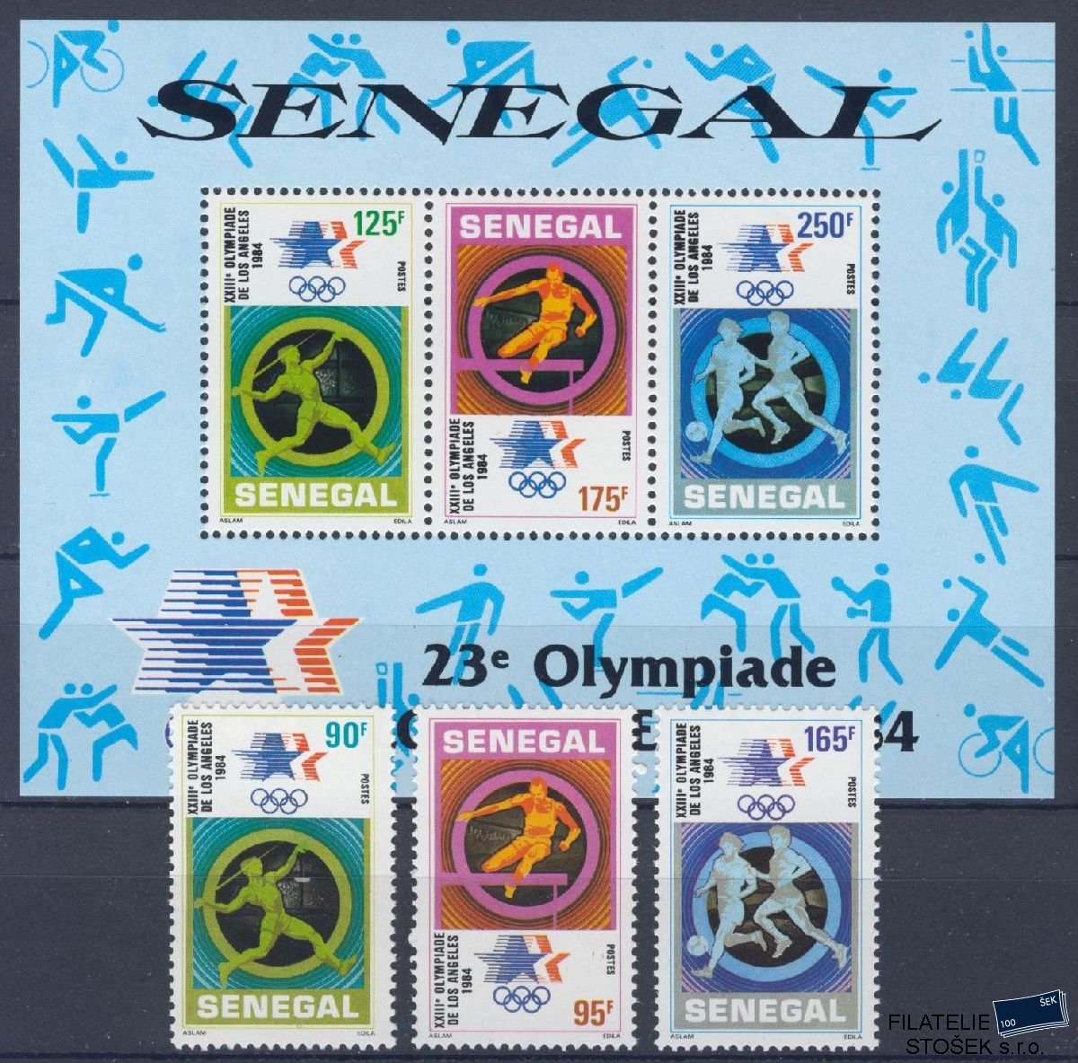 Senegal známky Mi 817-19 + Bl 46 - OH 1984