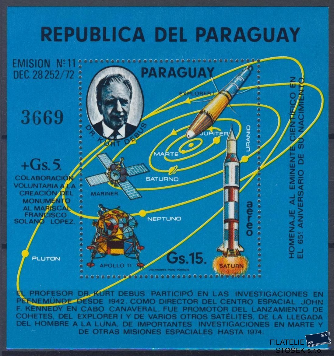 Paraguay známky Mi Bl 241 - Kosmos