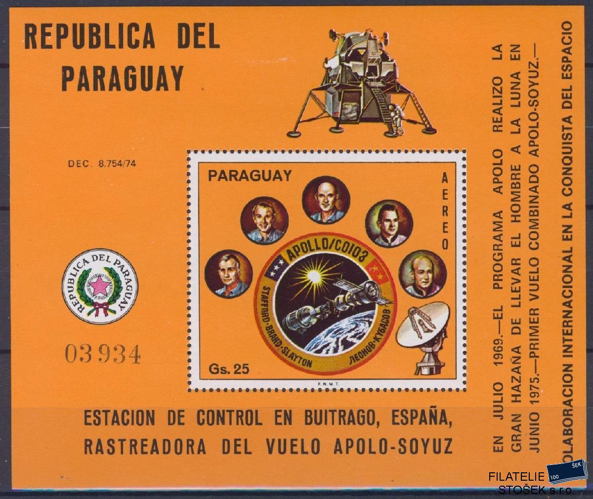 Paraguay známky Mi Bl 272 - Kosmos
