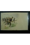 Vojenská pohlednice - Vojáci utíkají do boje