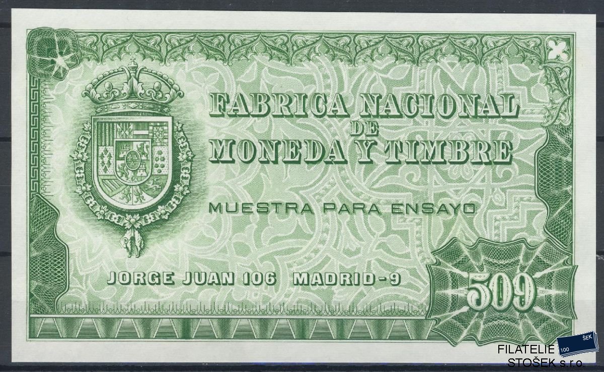 Bankovky Španělsko - Zkusmý tisk - Zelená