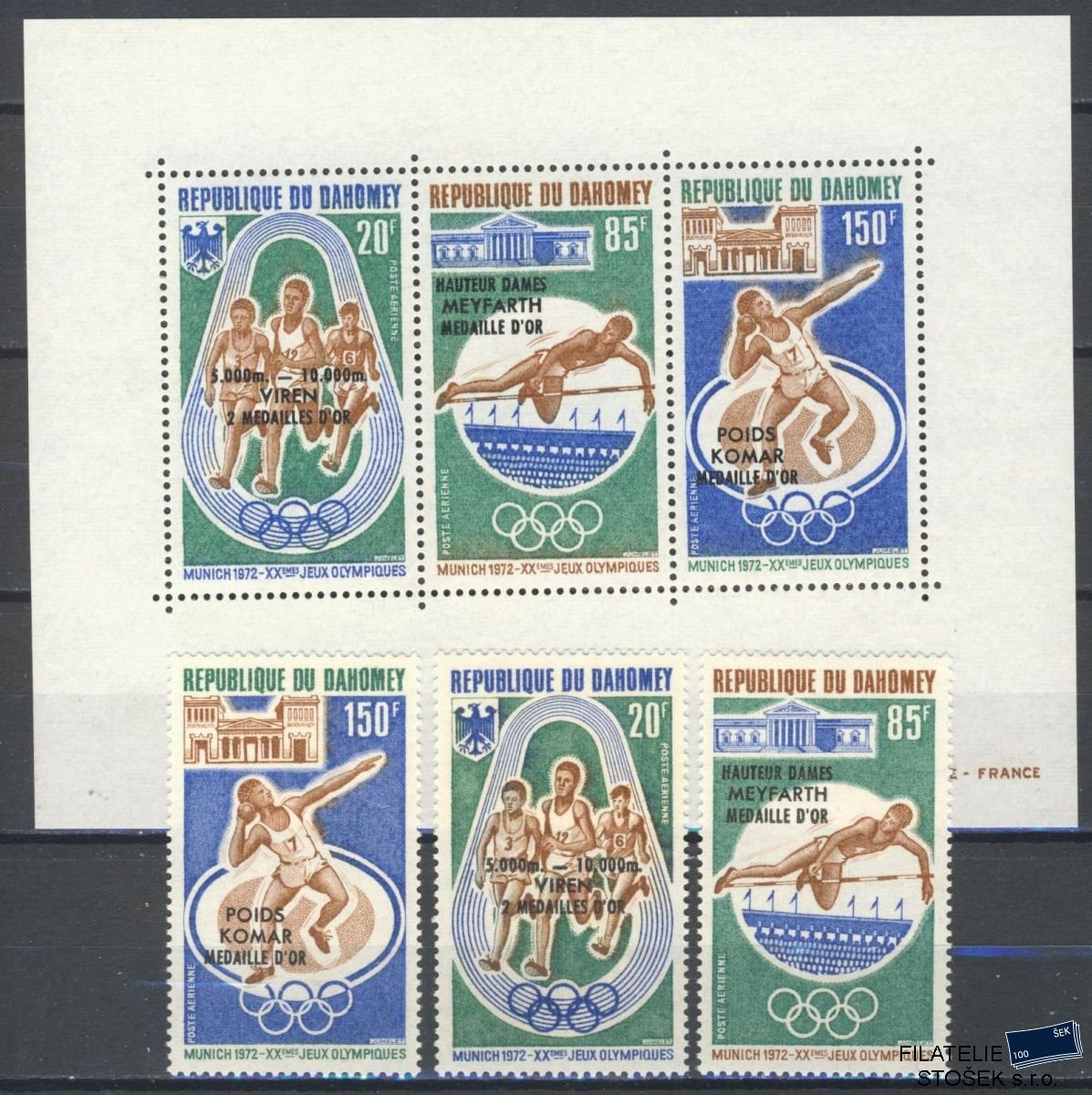 Dahomey známky Mi 499-501+Bl.20