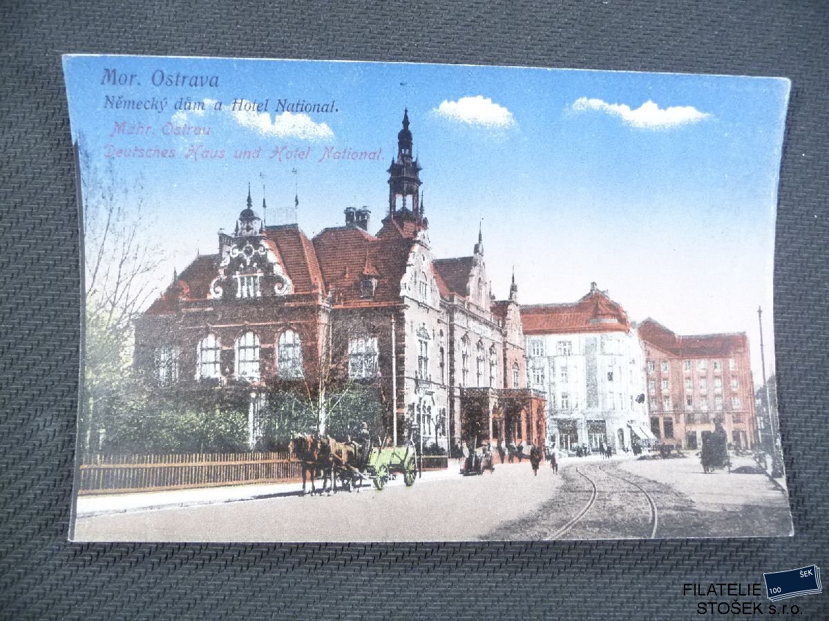 Pohlednice - Moravská Ostrava - Německý dům a Hotel National