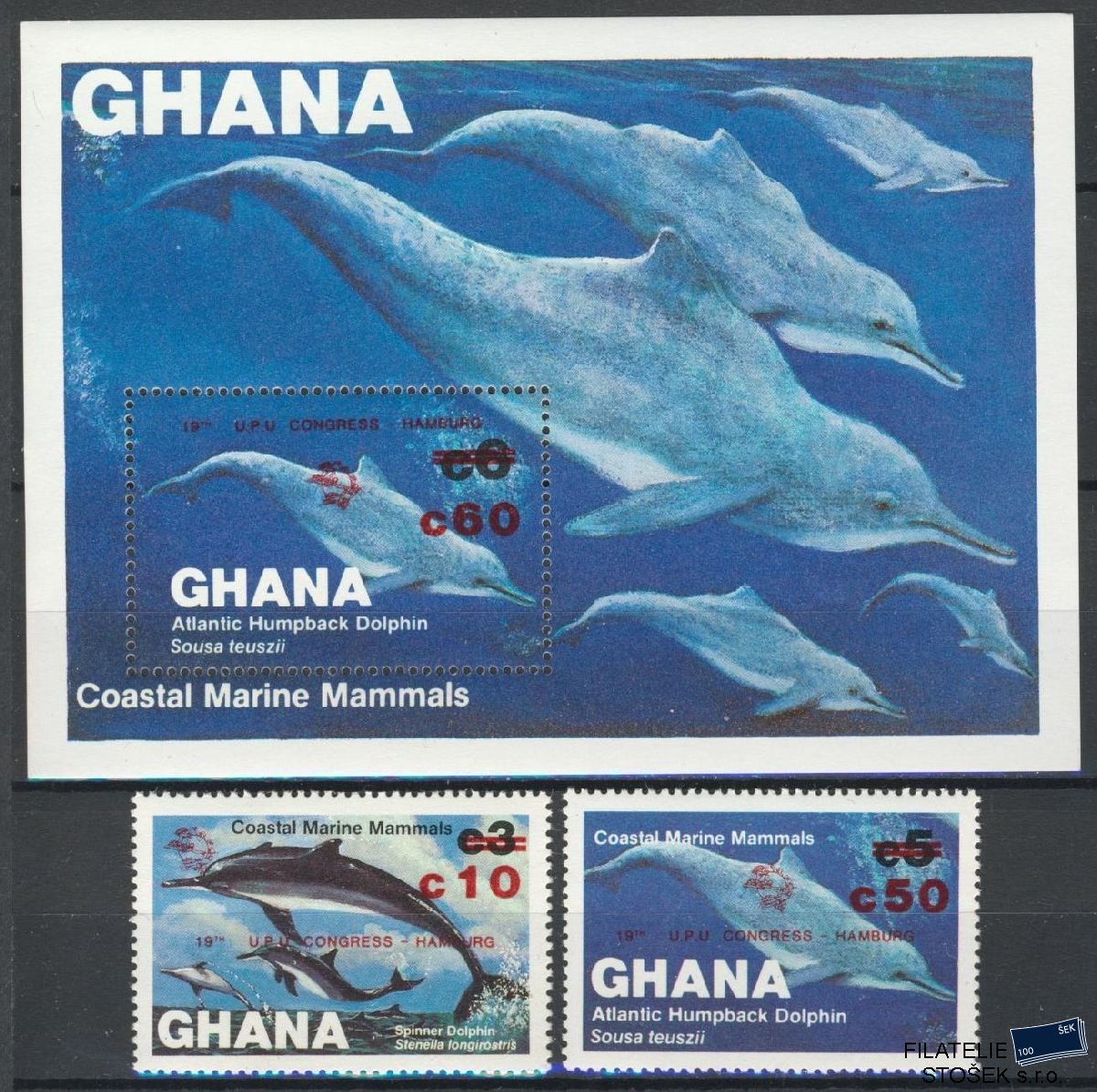 Ghana známky Mi 1039-40 + Bl 107 - Ryby