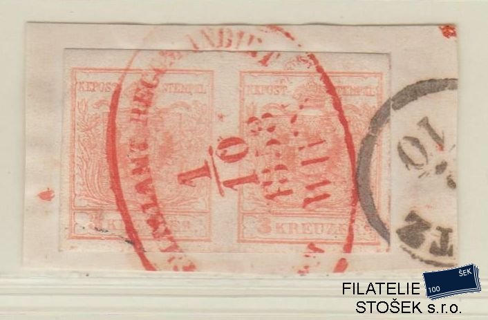 Rakousko známky Mi 3 2 Páska Červené razítko