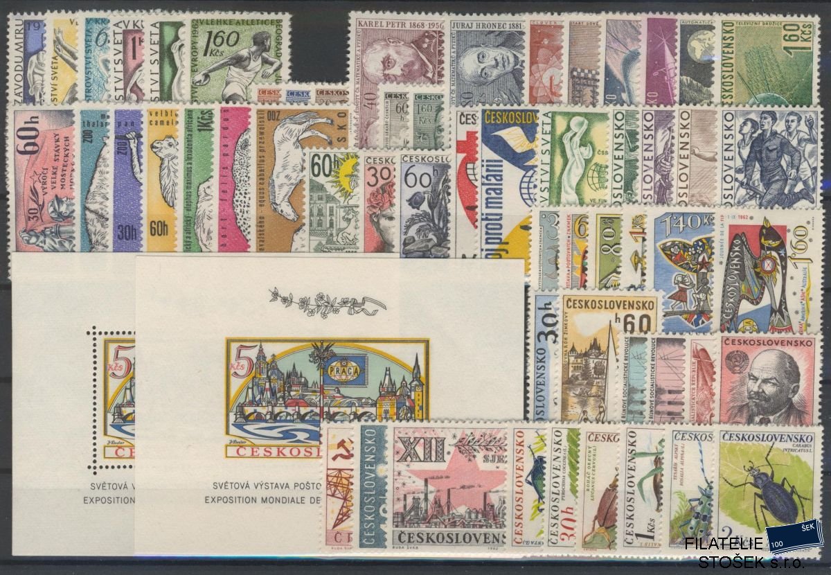 ČSSR Ročník známek 1962 na kartičce A5
