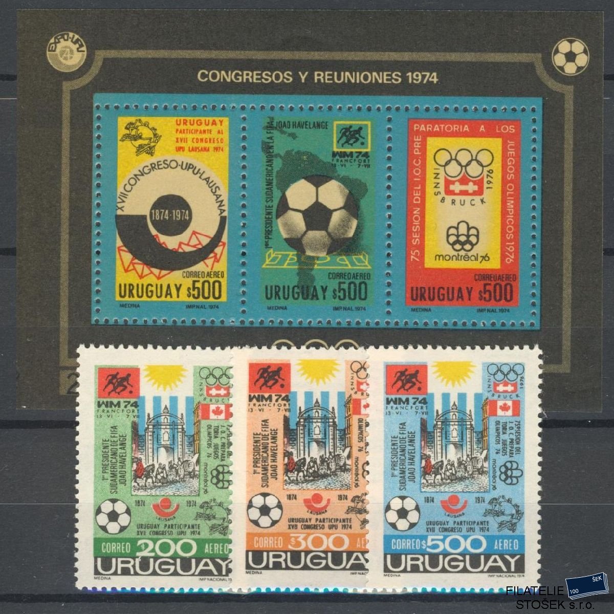 Uruguay známky Mi 1313-15 + Bl 21