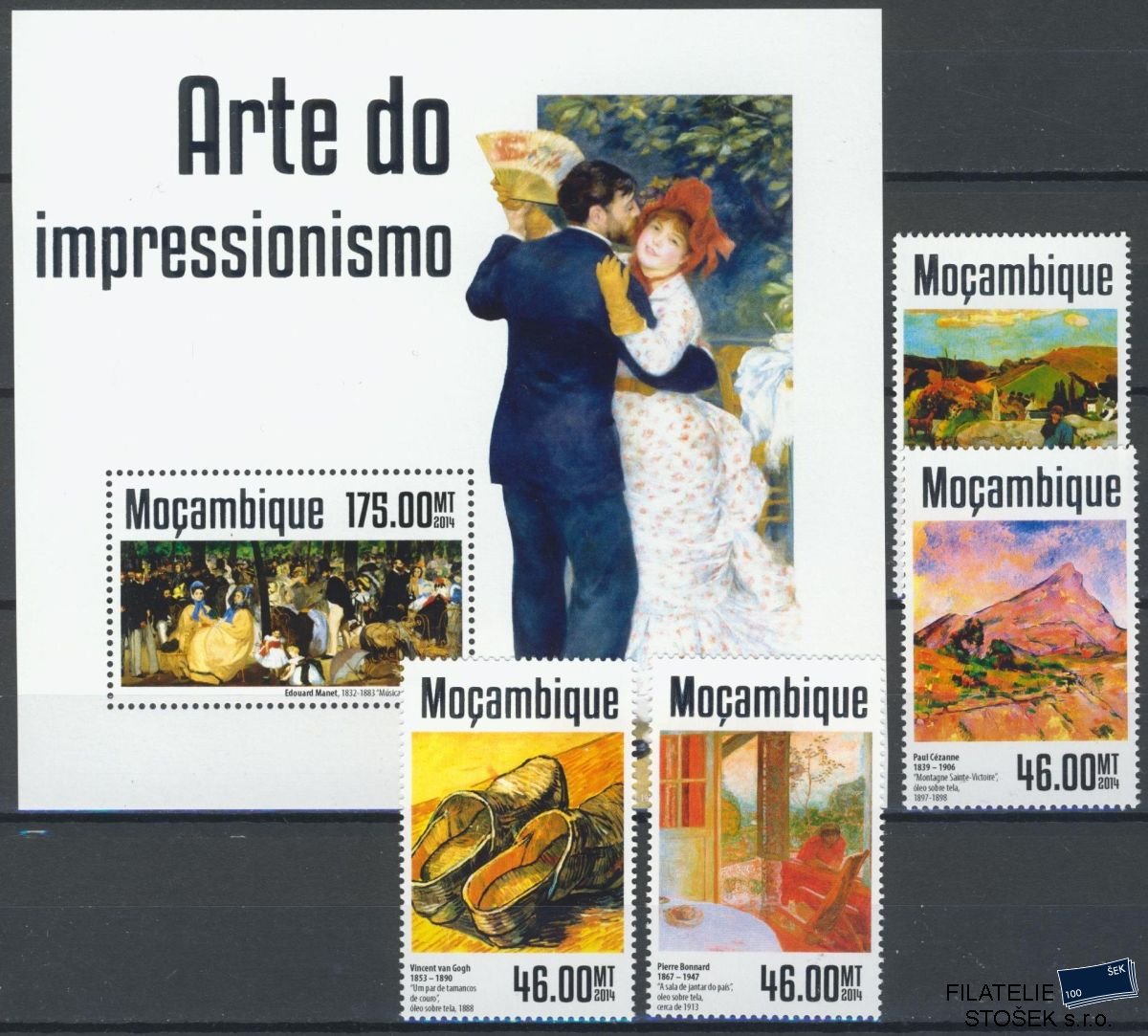 Mocambique známky Mi 7435-8+Bl.927 Impresionismus