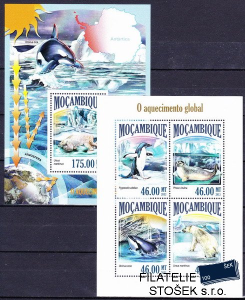 Mocambique známky Mi 7067-70+Bl.853 Polární fauna
