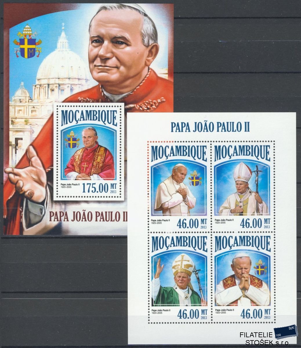 Mocambique známky Mi 6922-5+Bl.824 papež Jan Pavel II