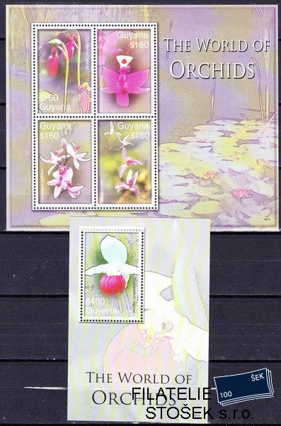 Guyana známky Mi 7897-7900+Bl.812 Orchideje