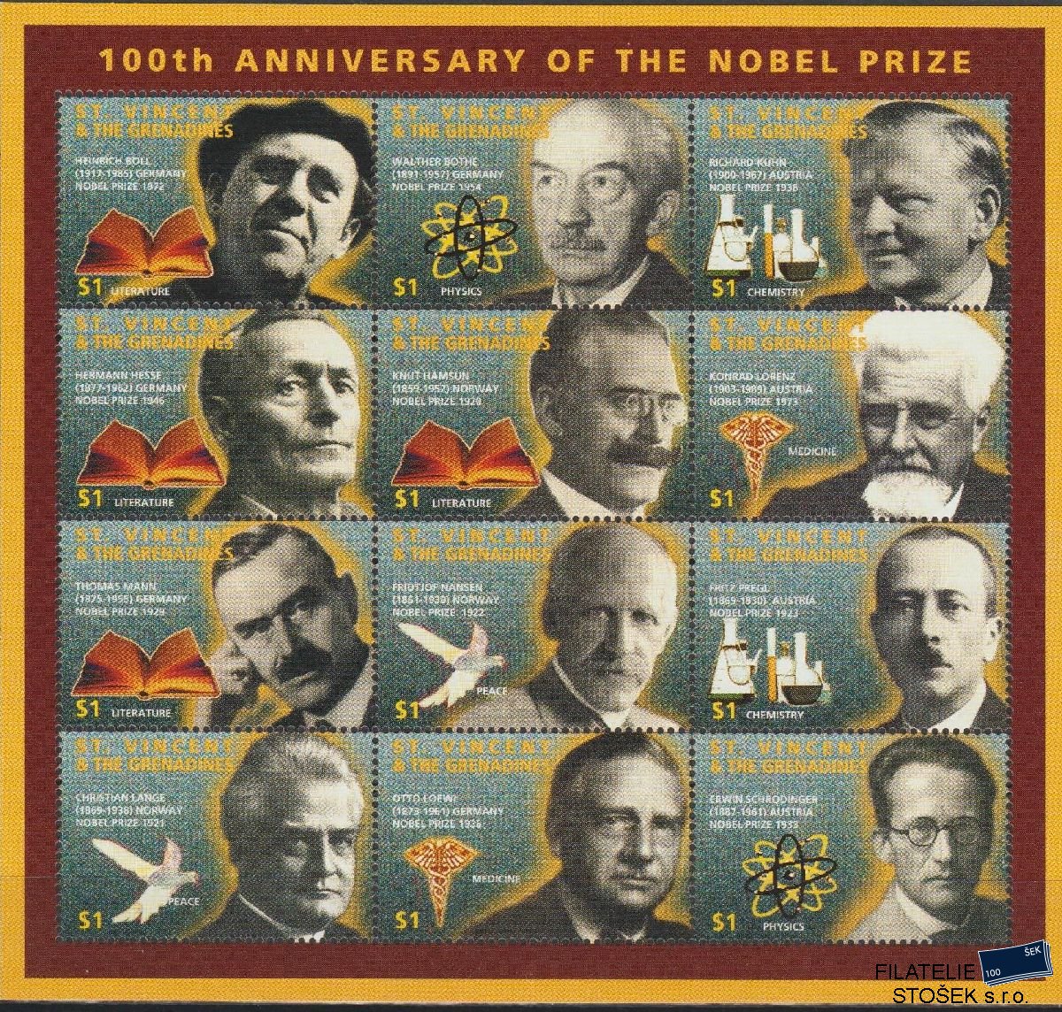 St. Vincent & Grenadines známky Mi Nobelova cena