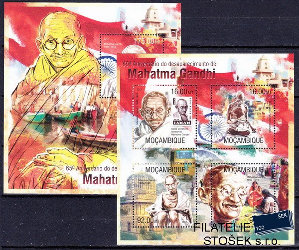 Mocambique známky Mi 6737-40+Bl.787 Mahatma Gandhí