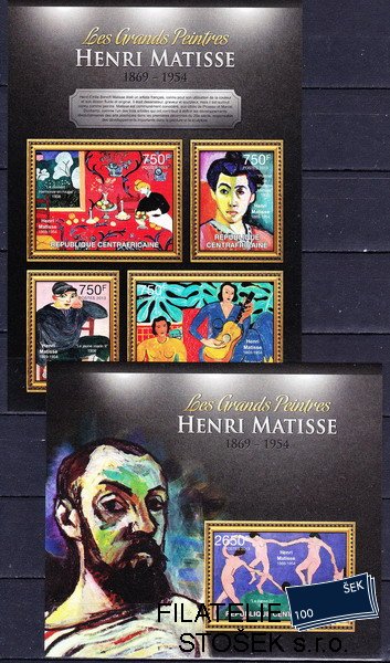 Centrafricaine známky Mi 3912-5+Bl.997 Henri Matisse