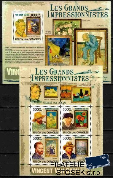 Comores známky Mi 2592-5+Bl.558 Vincent van Gogh