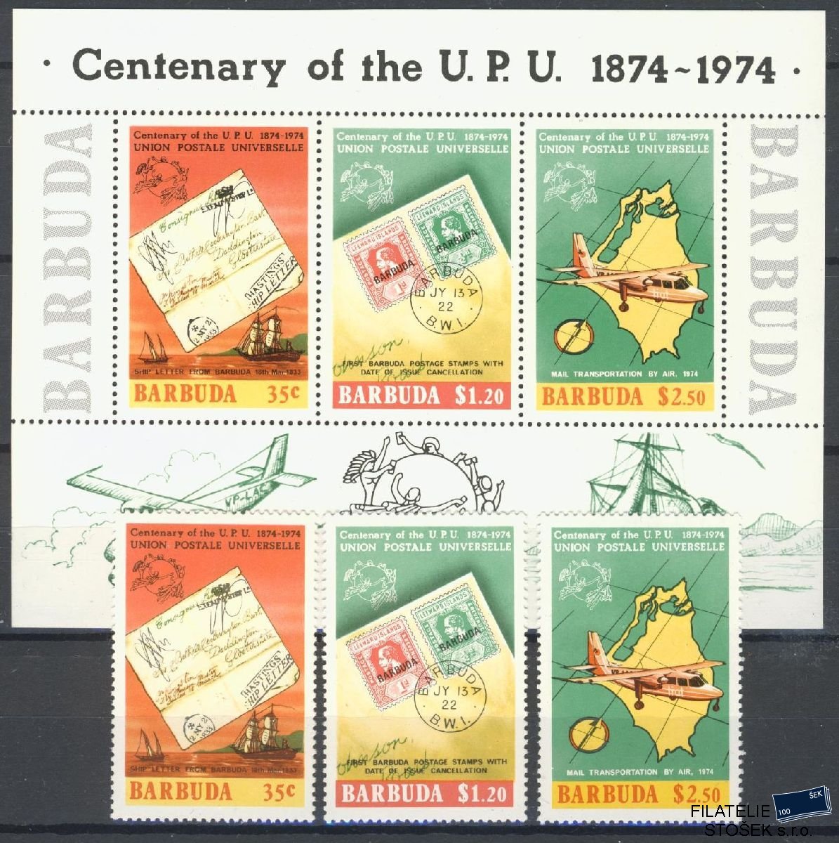 Barbuda známky Mi 182-84 + Bl 10