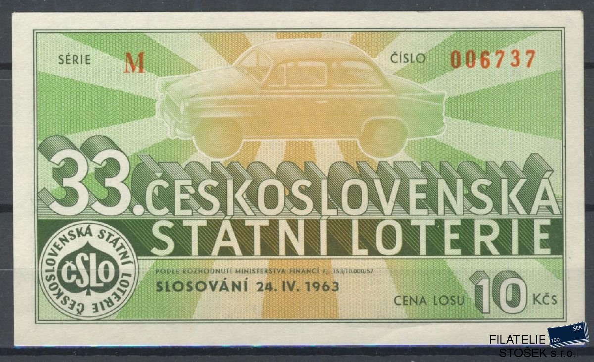 Los 33 Československá státní loterie 10 Kčs