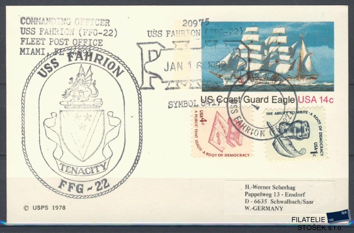 Lodní pošta celistvosti - USA - USS Fahrion
