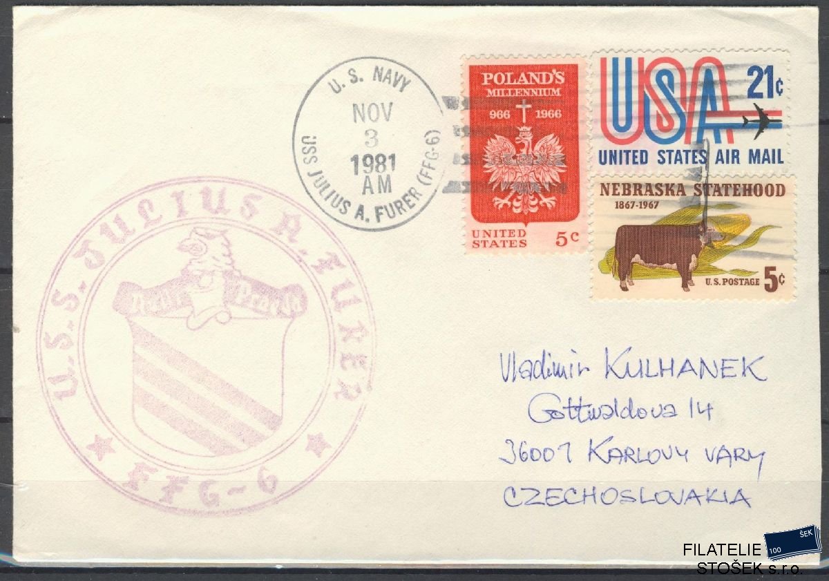 Lodní pošta celistvosti - USA - USS Julius A. Furrer