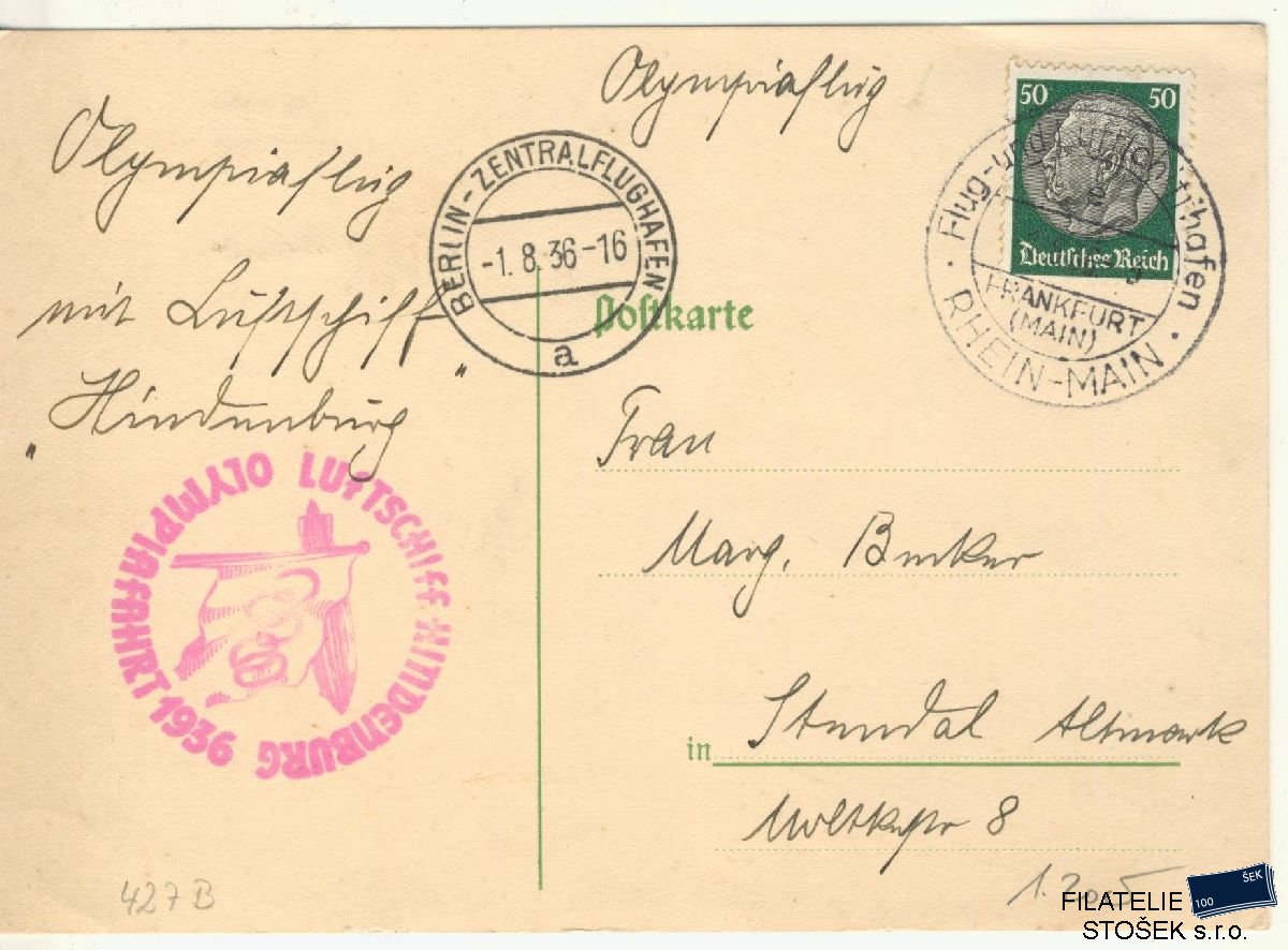 Deutsches Reich celistvost - Luftpost Olympiafahrt 1936 - Berlin