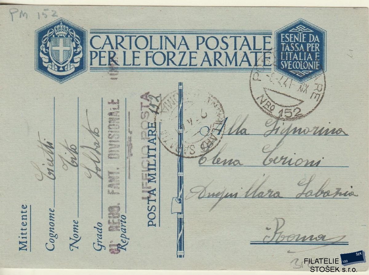 Itálie celistvosti - Poste Militaire 152 - Roma