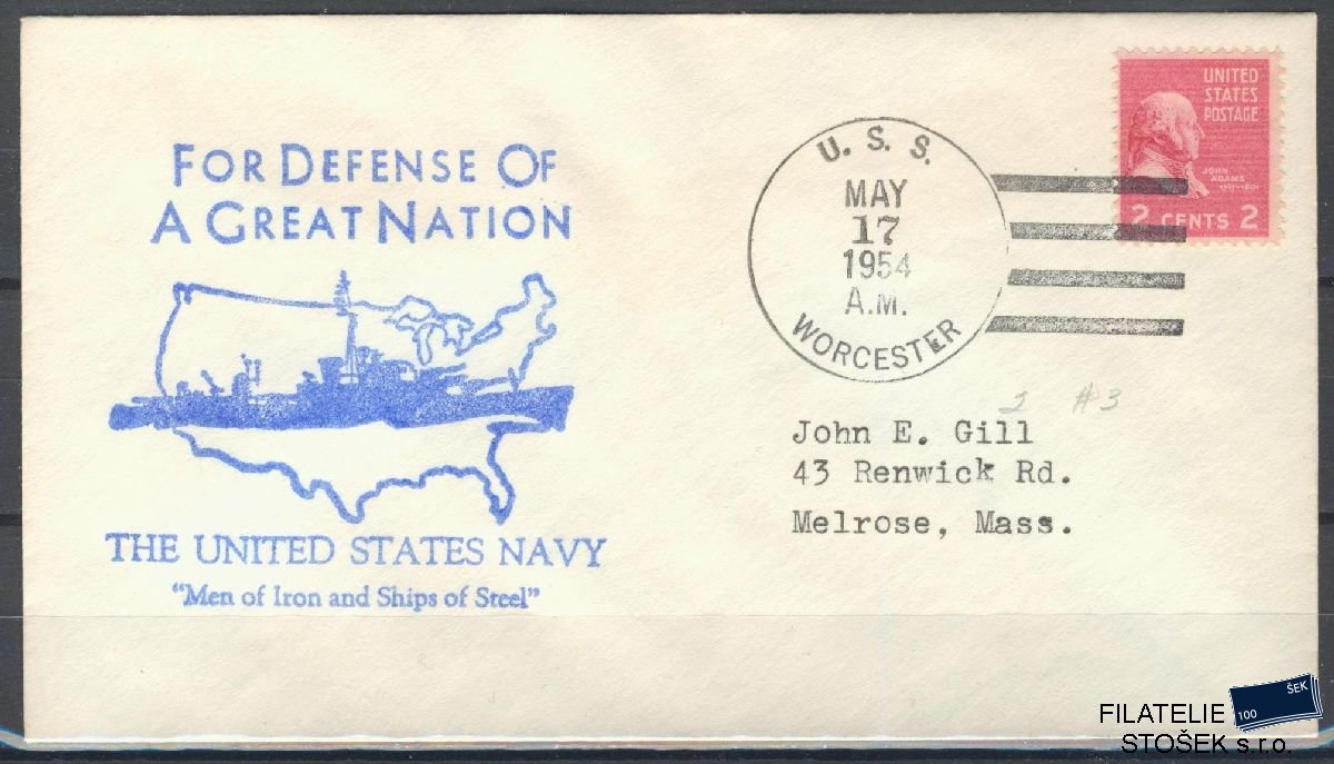 Lodní pošta celistvosti - USA - USS Worcester