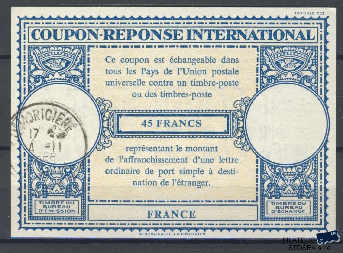 Francie celistvosti - Coupon Reponse 45 Francs