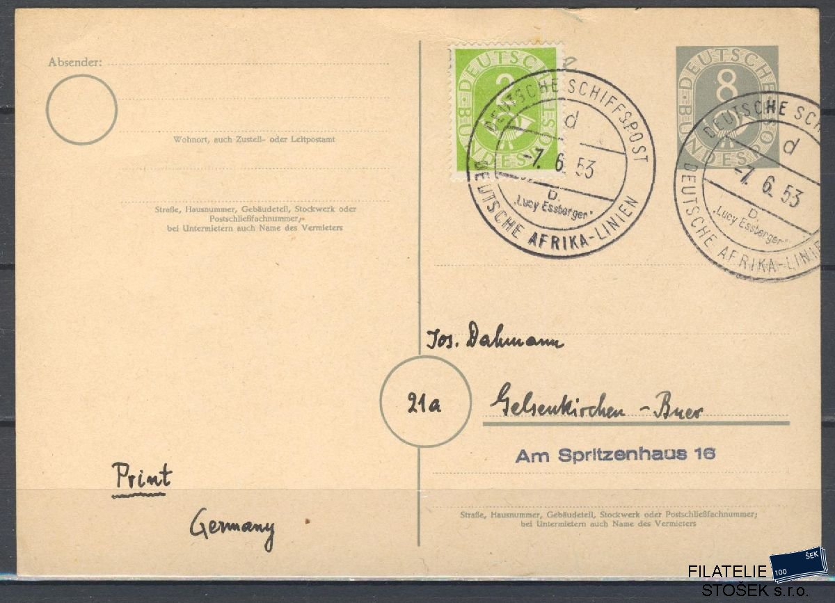 Lodní pošta celistvosti - Deutsche Afrika Linien - MS Lucy Essberger