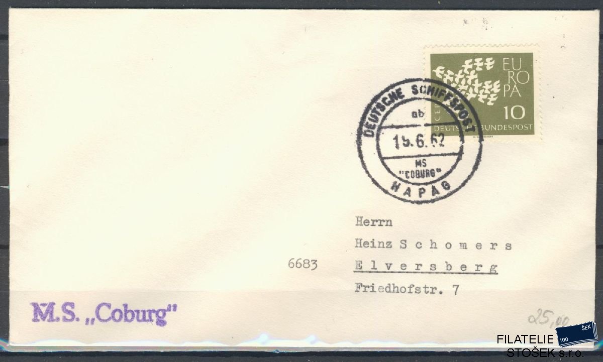 Lodní pošta celistvosti - Deutsche Schifpost - MS Coburg