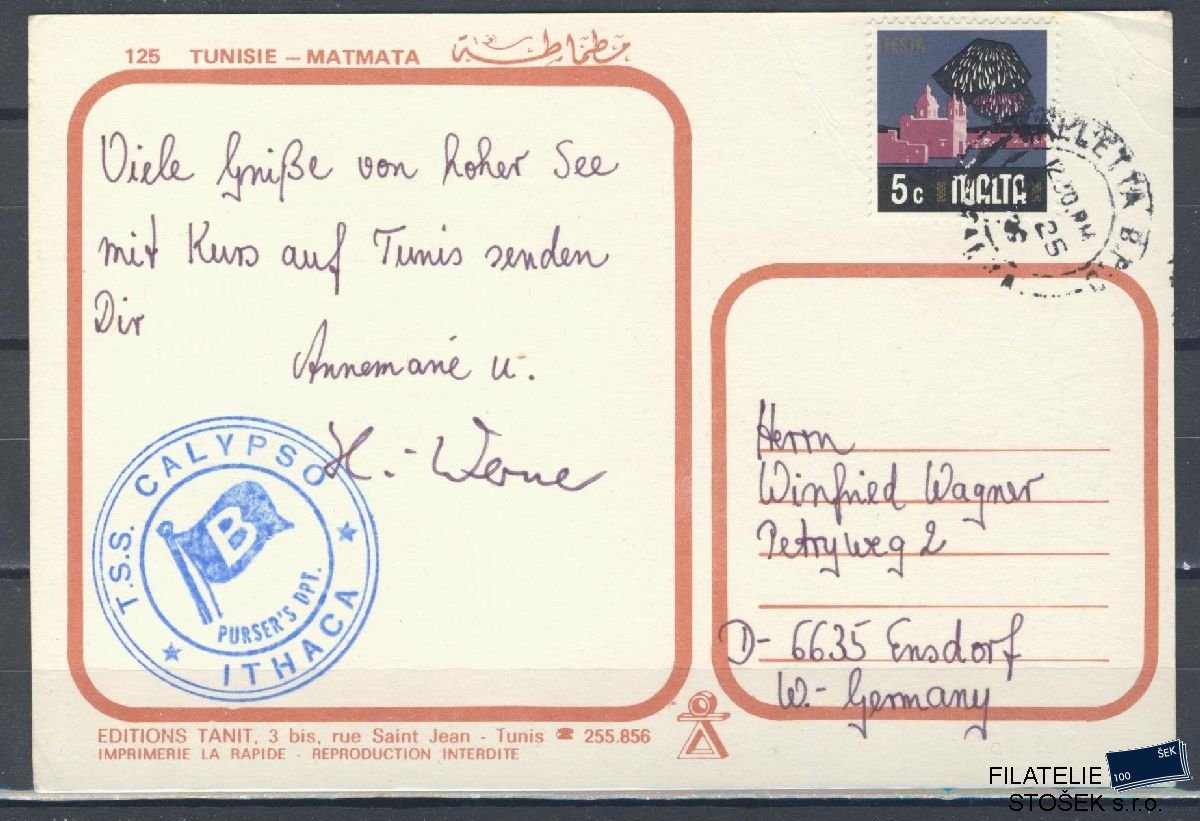 Lodní pošta celistvosti - Deutsche Schifpost - MS Ithaca