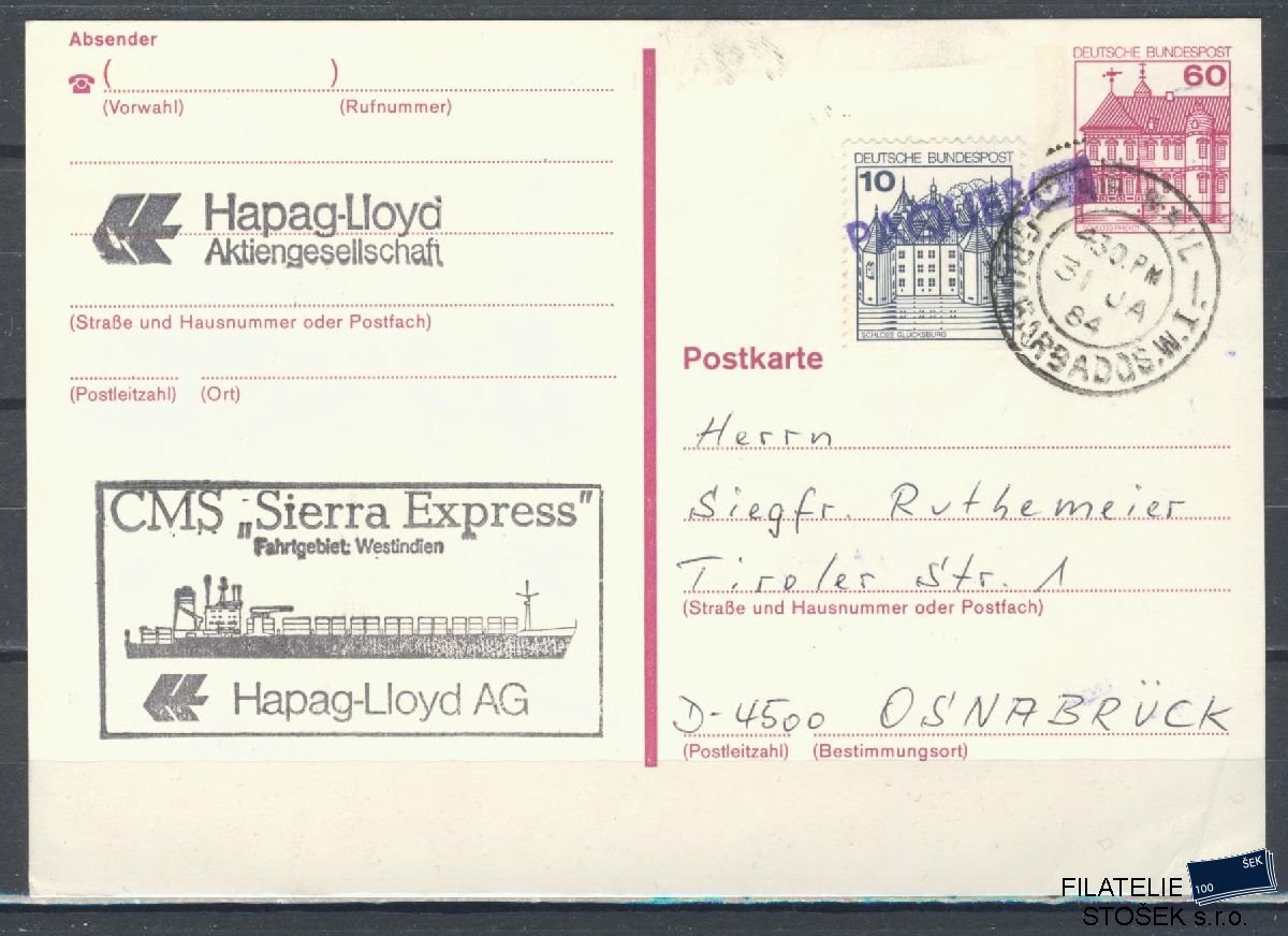 Lodní pošta celistvosti - Deutsche Schifpost - MS Sierra Express