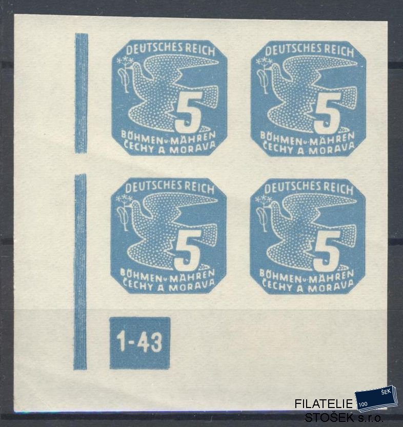 Protektorát známky NV 10 4 Blok Dz 1-43 1x Přerušený rám