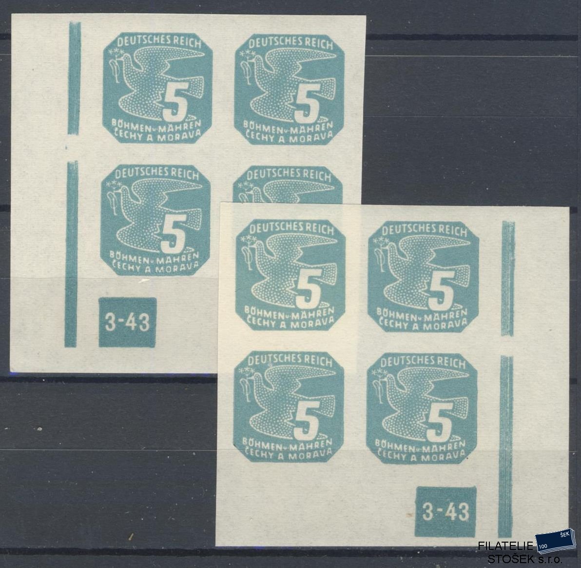 Protektorát známky NV 10 4 Blok Dz 3-43 1x Přerušený rám
