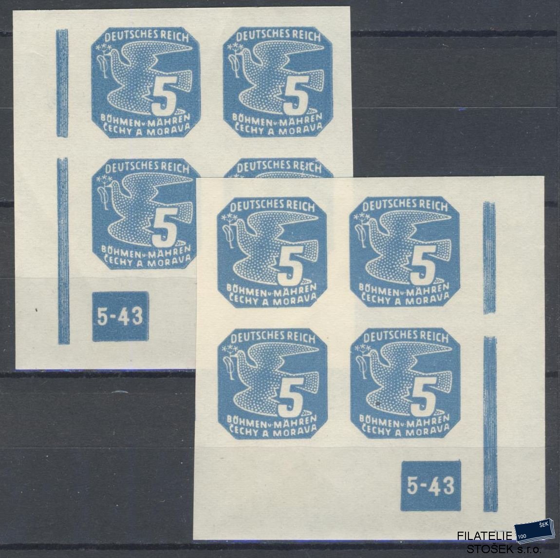 Protektorát známky NV 10 4 Blok Dz 5-43 1x Přerušený rám