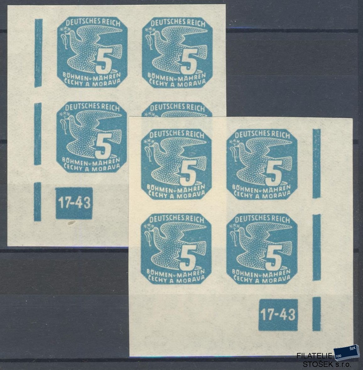 Protektorát známky NV 10 4 Blok Dz 17-43 2x Přerušený rám