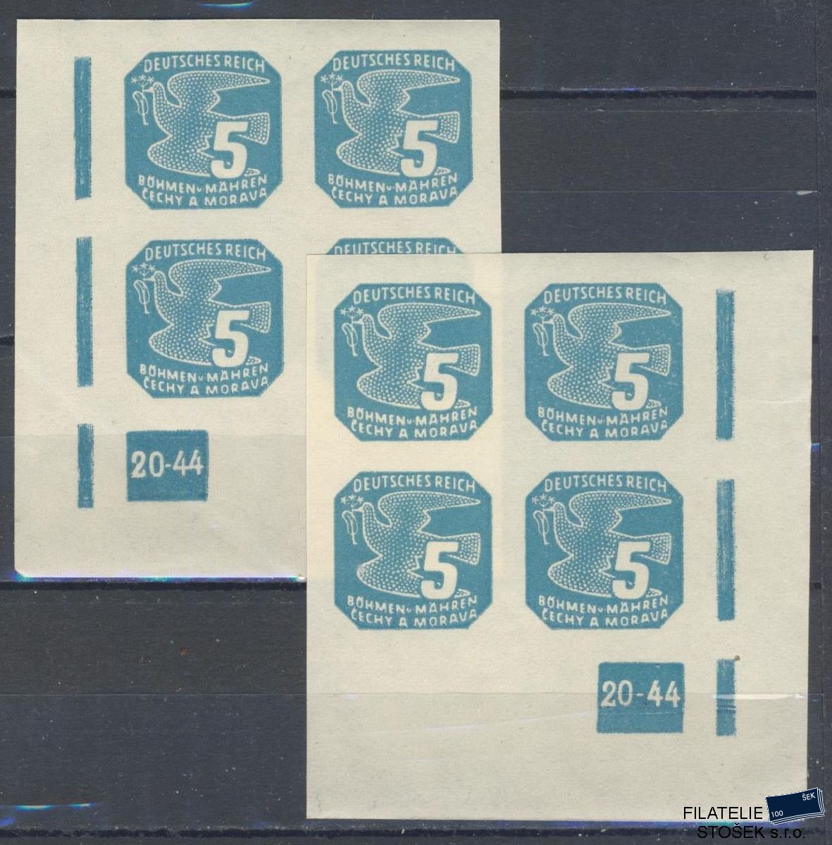 Protektorát známky NV 10 4 Blok Dz 20-44 2x Přerušený rám