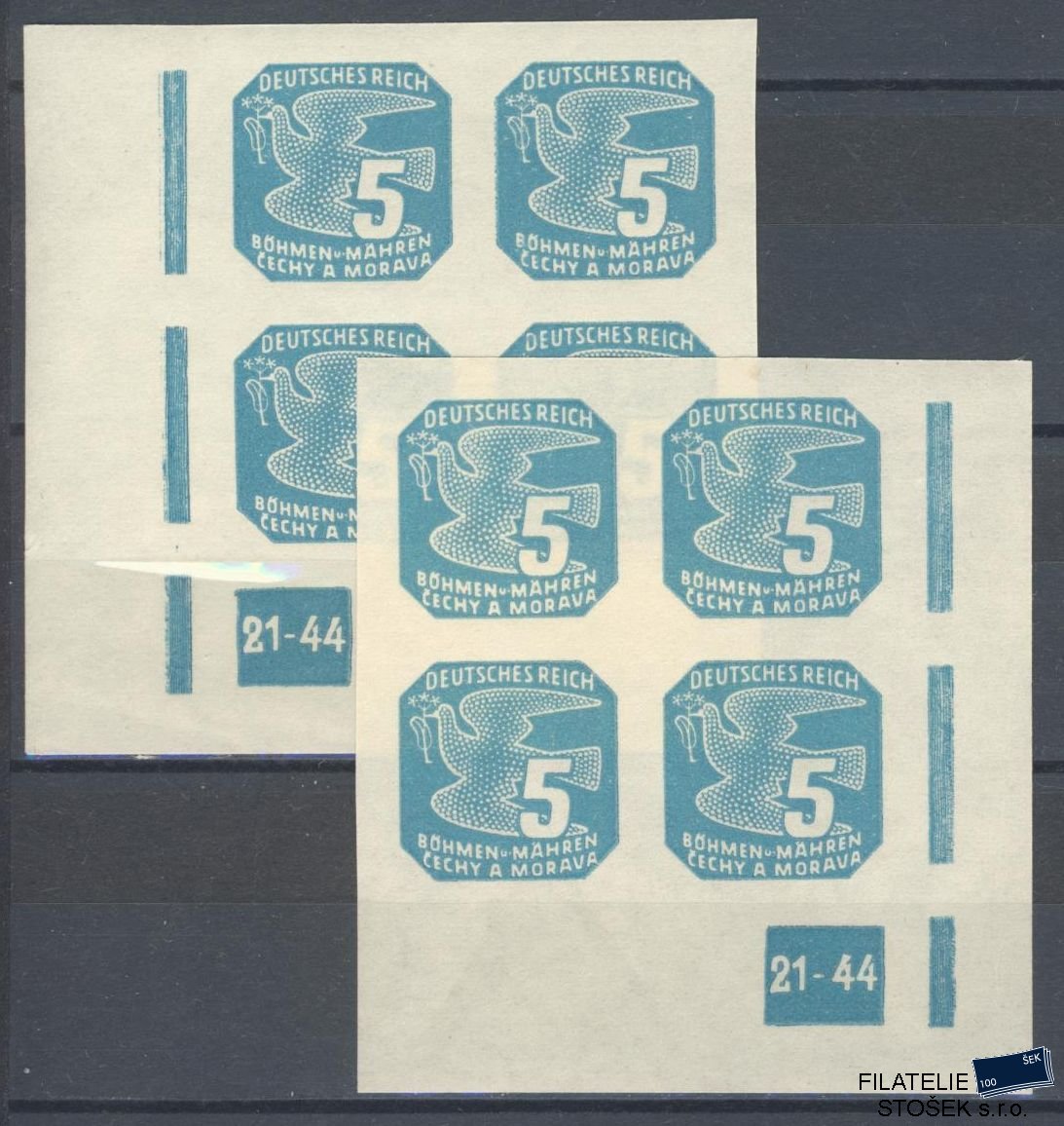 Protektorát známky NV 10 4 Blok Dz 21-44 2x Přerušený rám