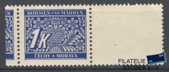 Protektorát známky DL 9 známka řezaná svisle s kupónem