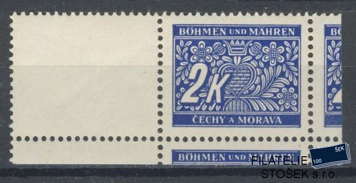 Protektorát známky DL 11 Známka řezaná svisle a dole s kupónem