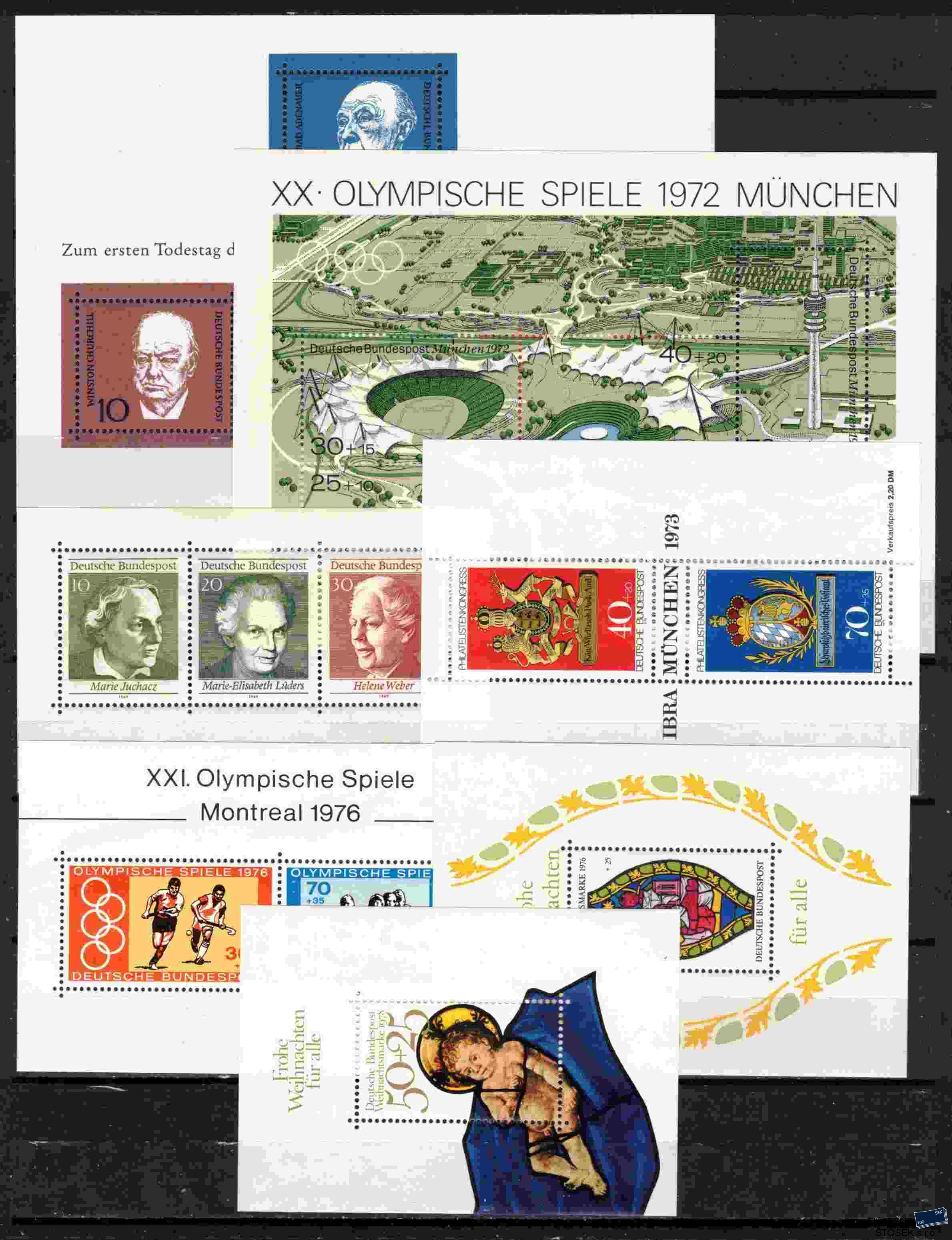 Německo - Bundes známky - sestava aršíků na kartičce A 5