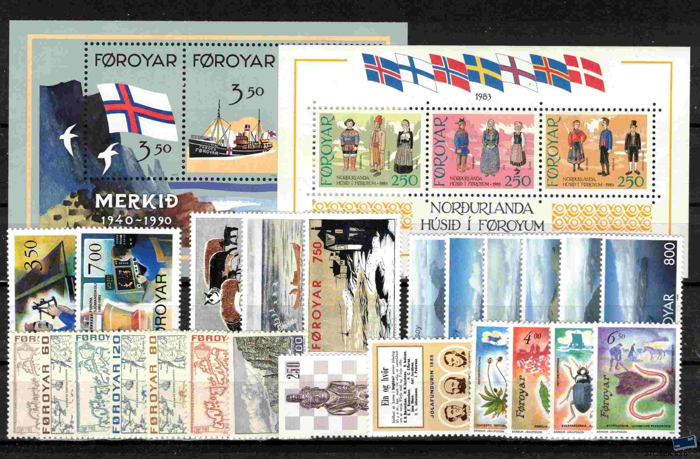 Dánsko - Faerské ostrovy - sestava známek na kartičce A 5