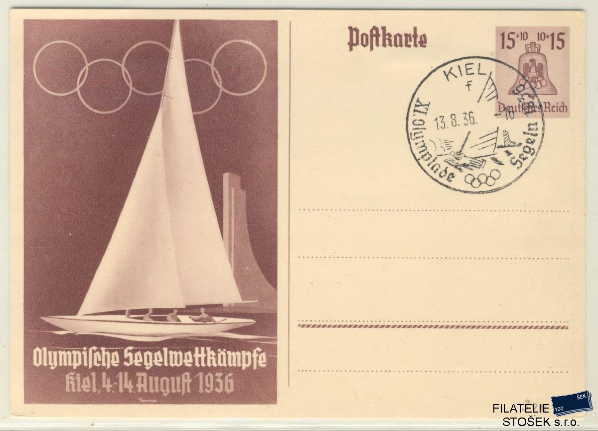Deutsches Reich celistvosti - Postkarte Olympische Segelweltkampfe